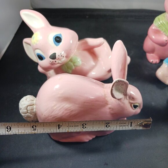 Vintage 5pcs Ceramic Bunny Rabbit Figurines Pink Glazed Shelf Decor - Picture 5 of 13